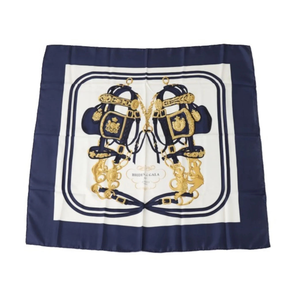 (Good) BRIDES de Hermes Blue Carre90 Scarf Pre-Owned GALA HERMES