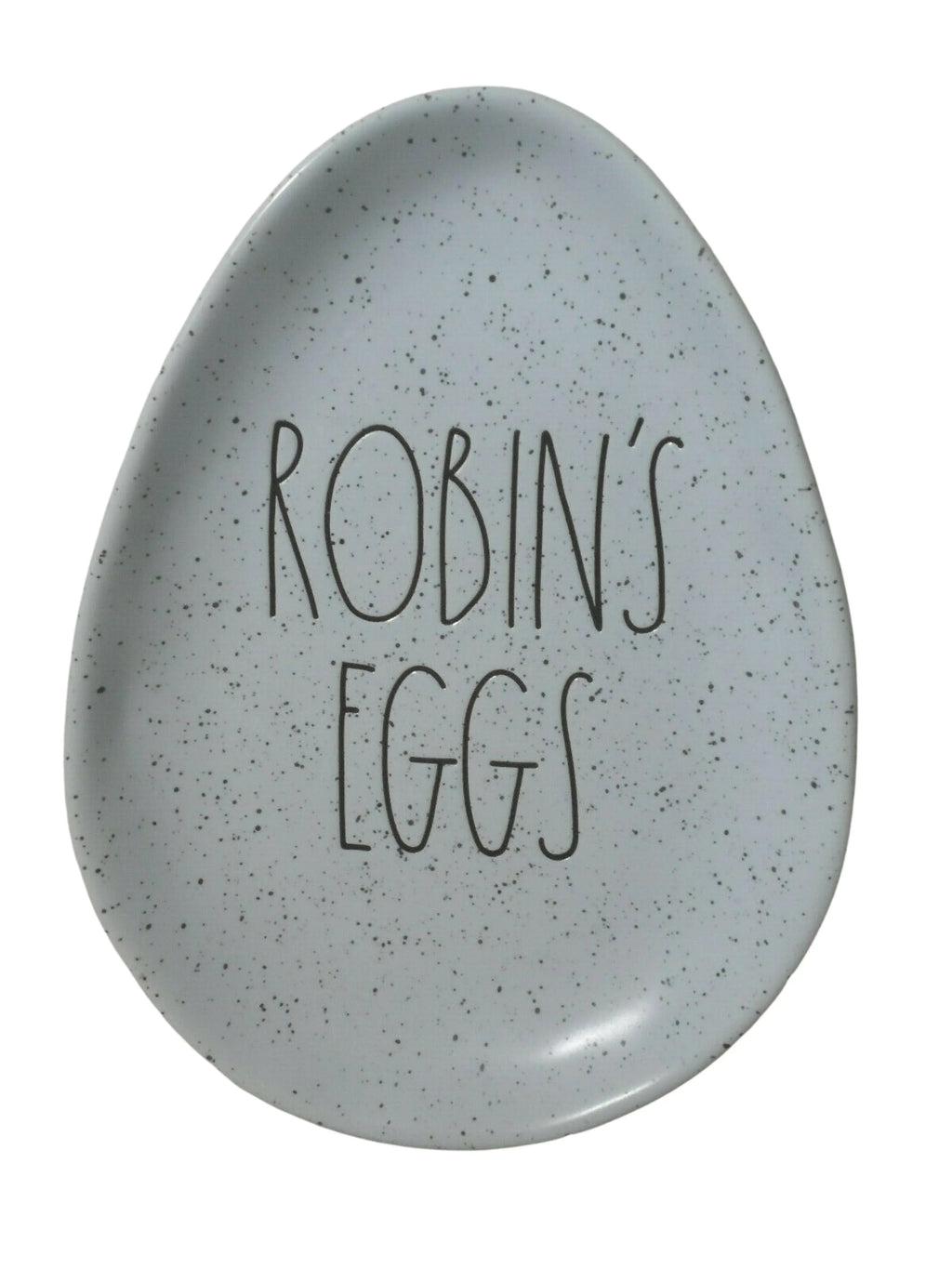 Rae shaped Easter Plate Ceramic ROBINS Black Egg letters 8" 6" Speckled Dunn in LL EGGS x