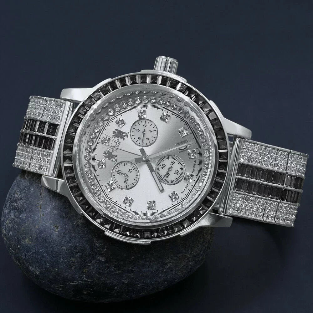 Steel Onyx Real Exclusive Tone 18K Diamond Gold Dial Watch Mens Black Bezel Custom Custom Band Solid