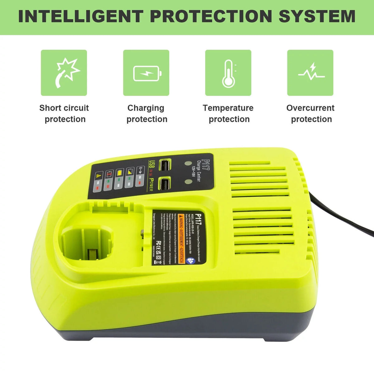 P107 P104 Li-ion P117 18V For US P108 P109 Ryobi Plug P103 Charger Battery Fast
