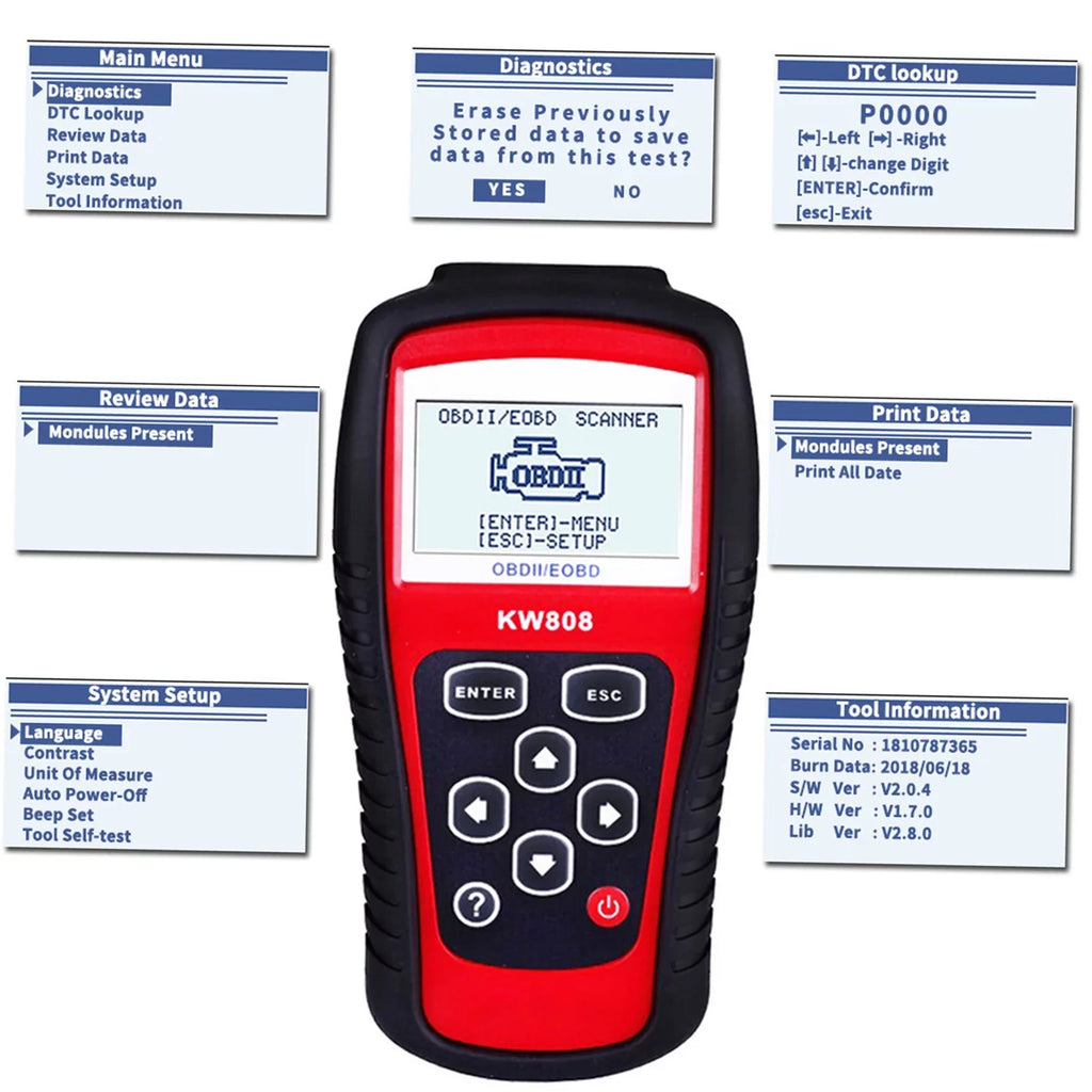 Scanner Effective Auto Decoder and Scanner for Cars KONNWEI OBDII Detection Reader EOBD Diagnostic Code Car / KW808 Troubleshooting