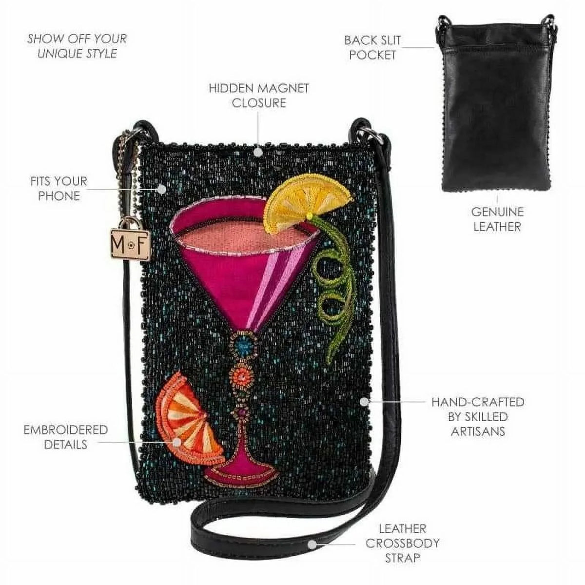 Leather Beaded Crossbody Mary Shoulder Frances NEW Bag Phone Take a Sip Cocktail Bag
