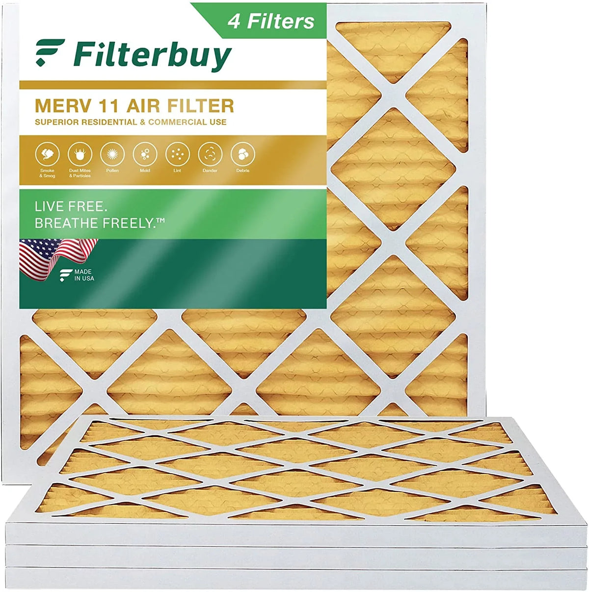 Filterbuy Filters (4-Pack) 12x12x1 Furnace HVAC AC 11 Pleated MERV Air