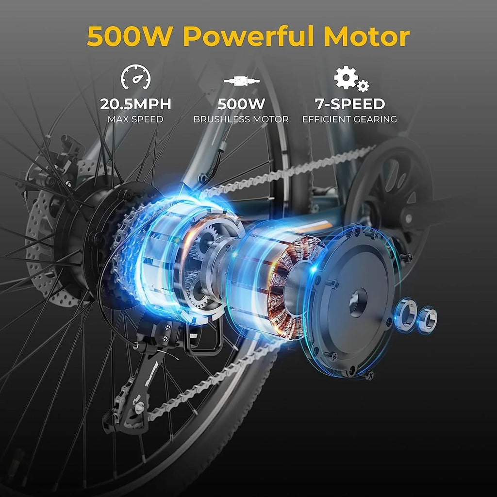 Motor Ebike Battery, Bike Suspension, 480Wh 7-Speed Front PLUS 500W Mountain with Fork EB5 Electric Electric Bike with for Adults, 27.5" Brushless Yoloway Removable