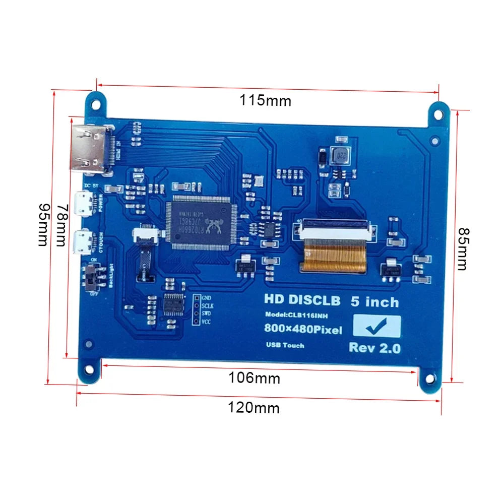 5 800*480 USBInterface Touchscreen Pi Raspberry Resolution with Display Small Tool InchCapacitive Compatible Portablewith Arealer