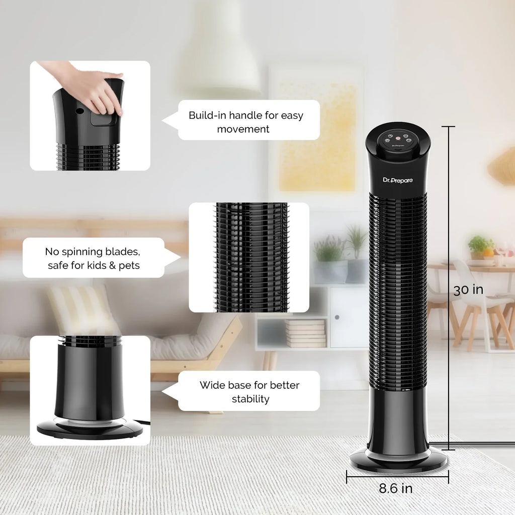 Fans Oscillation Prepare Floor Speeds/7.5h w/Remote/3 for Tower 30’’ Home/Office Dr. Fan，Portable Stand Timer