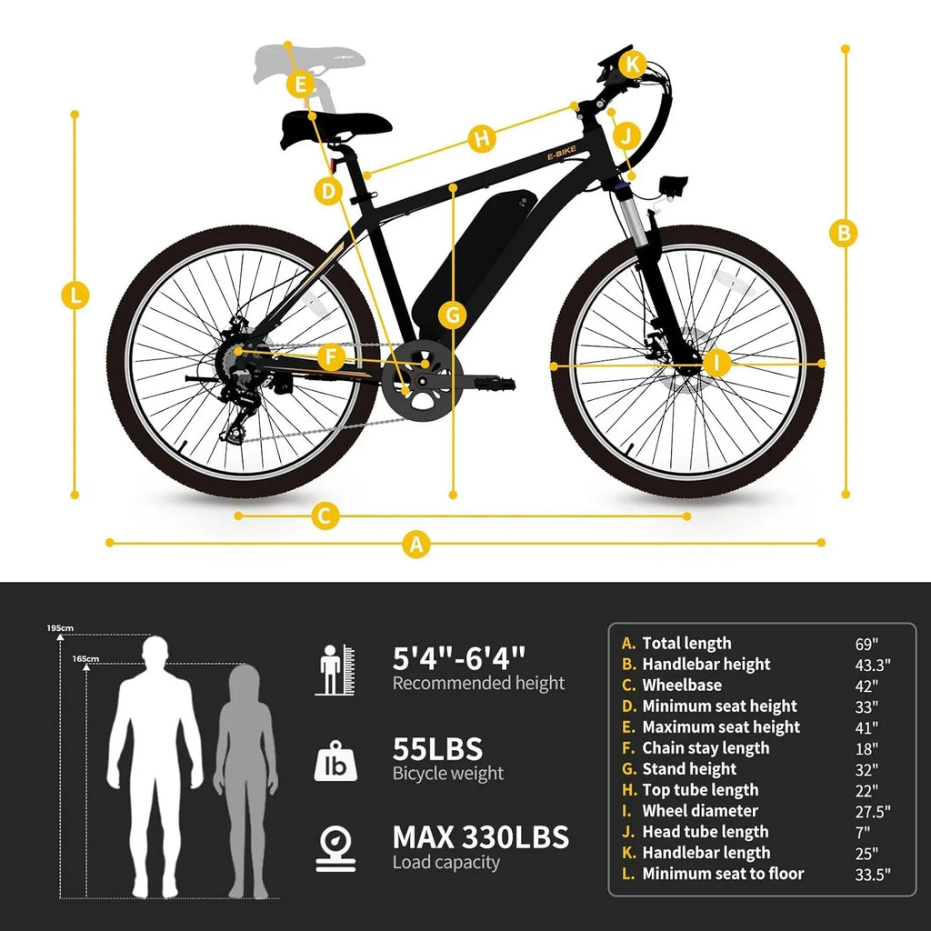 Motor Ebike Battery, Bike Suspension, 480Wh 7-Speed Front PLUS 500W Mountain with Fork EB5 Electric Electric Bike with for Adults, 27.5" Brushless Yoloway Removable