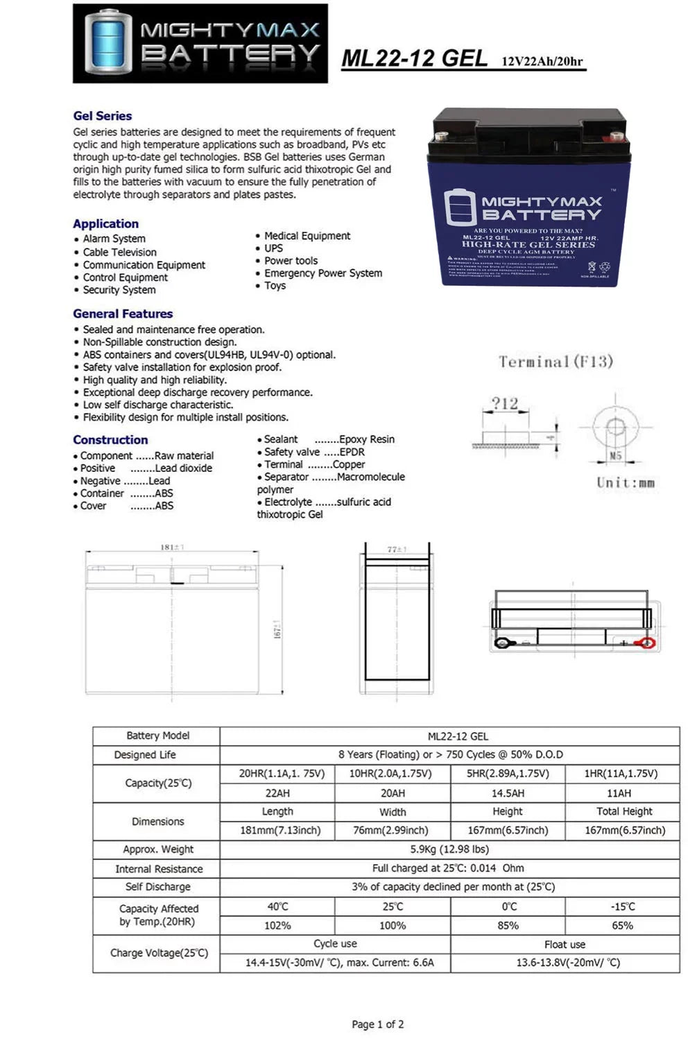 12V R200/R500 Scooter 22AH Battery Rascal GEL Replaces Series