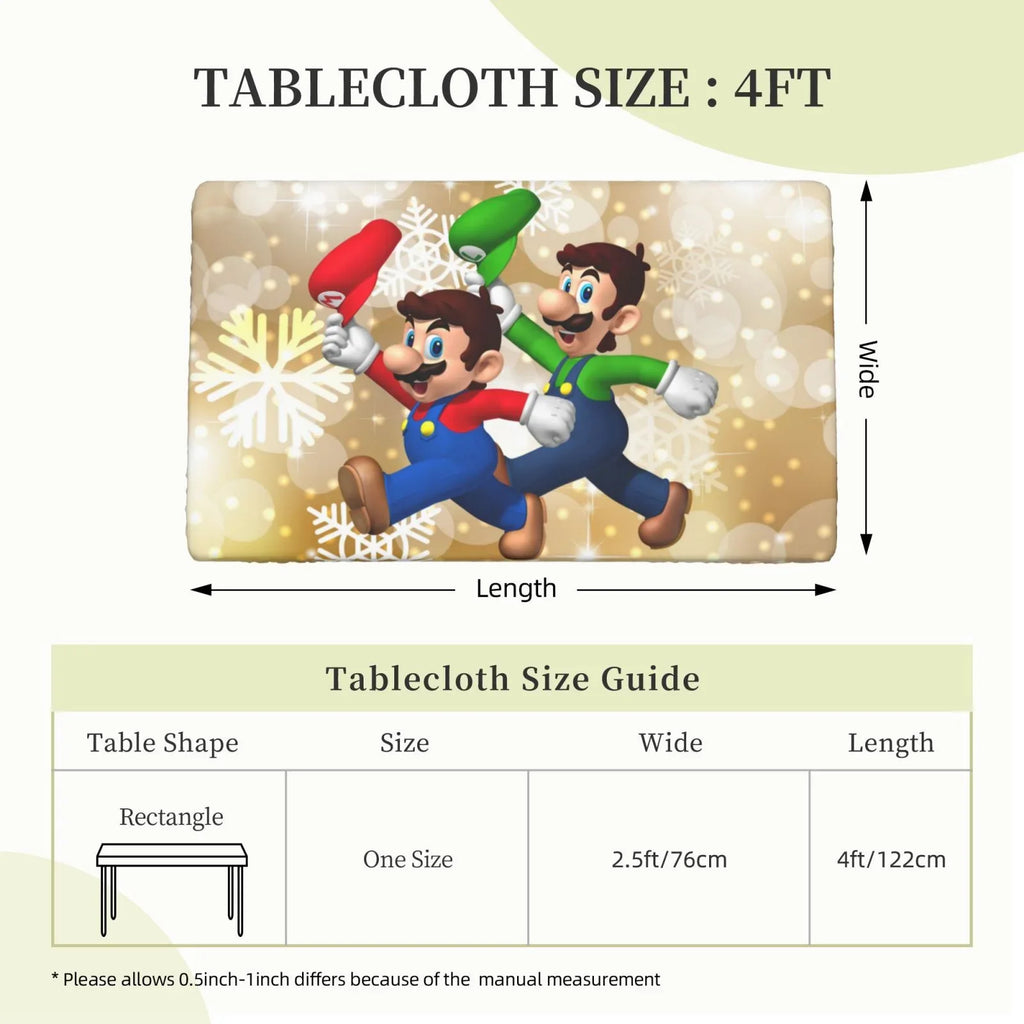 2.5X4ft For Fitted Dining Rectangle Mansion Elastic Mario Table Kitchen Cover Luigi's Tablecloth Party Reusable Bros Edged