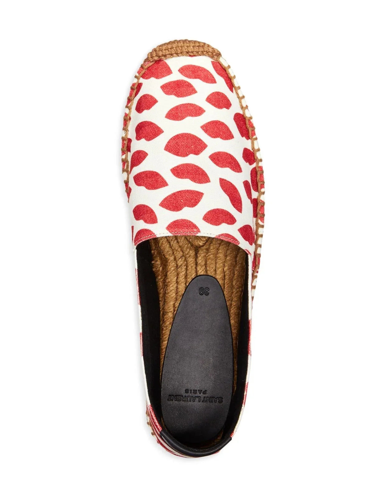 LAURENT Printed Espadrille SAINT On 36 Shoes Slip Red Bianco Lip Round Womens Logo Woven Toe Platform
