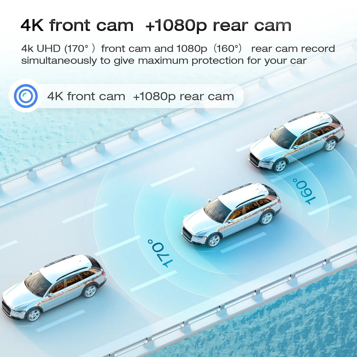 TOGUARD Mirror GPS 12" Monitoring, Rear Dash Touch Parking Cam, Camera, View Assist, Screen Rear Front 4K+1080P and Parking