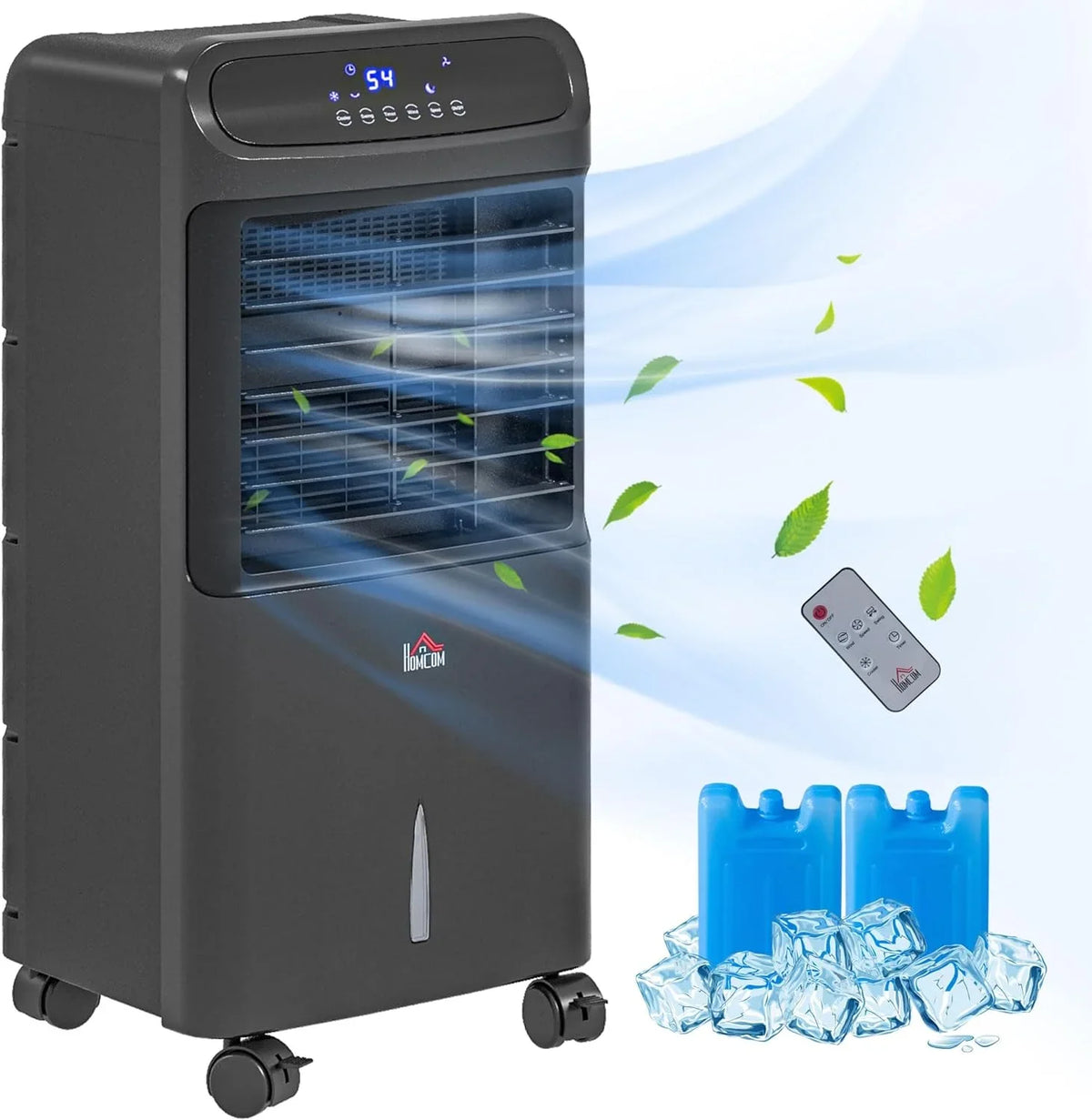 Unit Conditioner with 3-In-1 Home Air Tank Cooling for Ice Office, Oscillating, HOMCOM 32" Timer, Black Cooler, Display, Evaporative Mobile Water Water Bedroom, LED 3.2gal Humidifier Fan Remote,