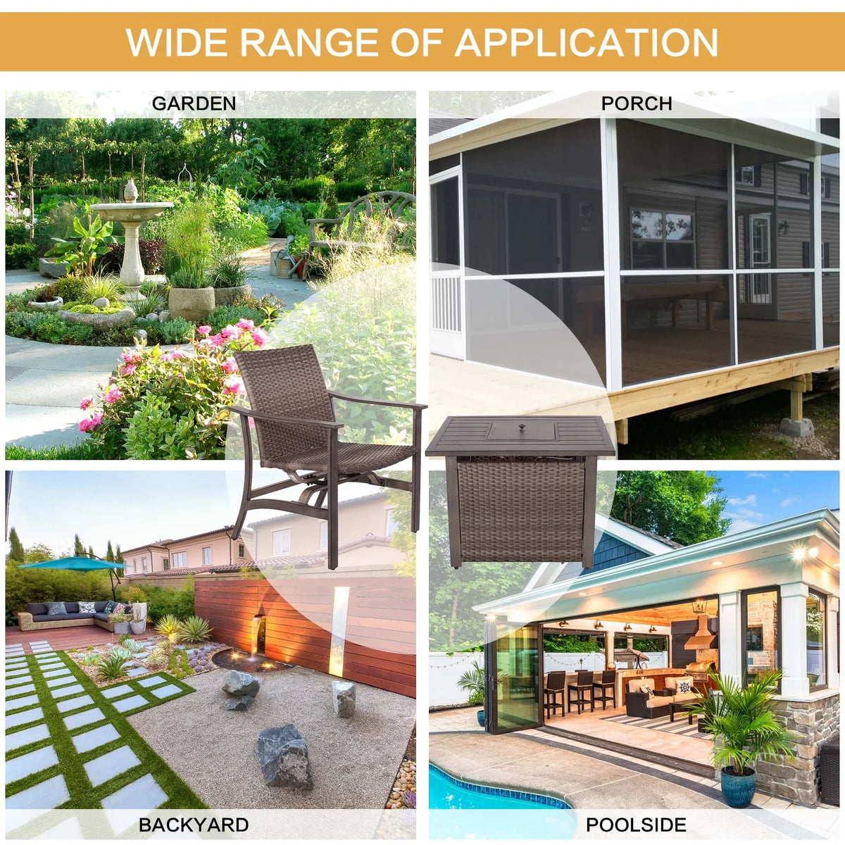 Table, Gas with Set Garden 15000 Pit Deck Patio Chairs 5 Yard Fire Rocking Outdoor Furniture Set Propane Wicker for All-Weather Piece 4 Motion Table, BTU Conversation Firepit 33.8"x27.2" &