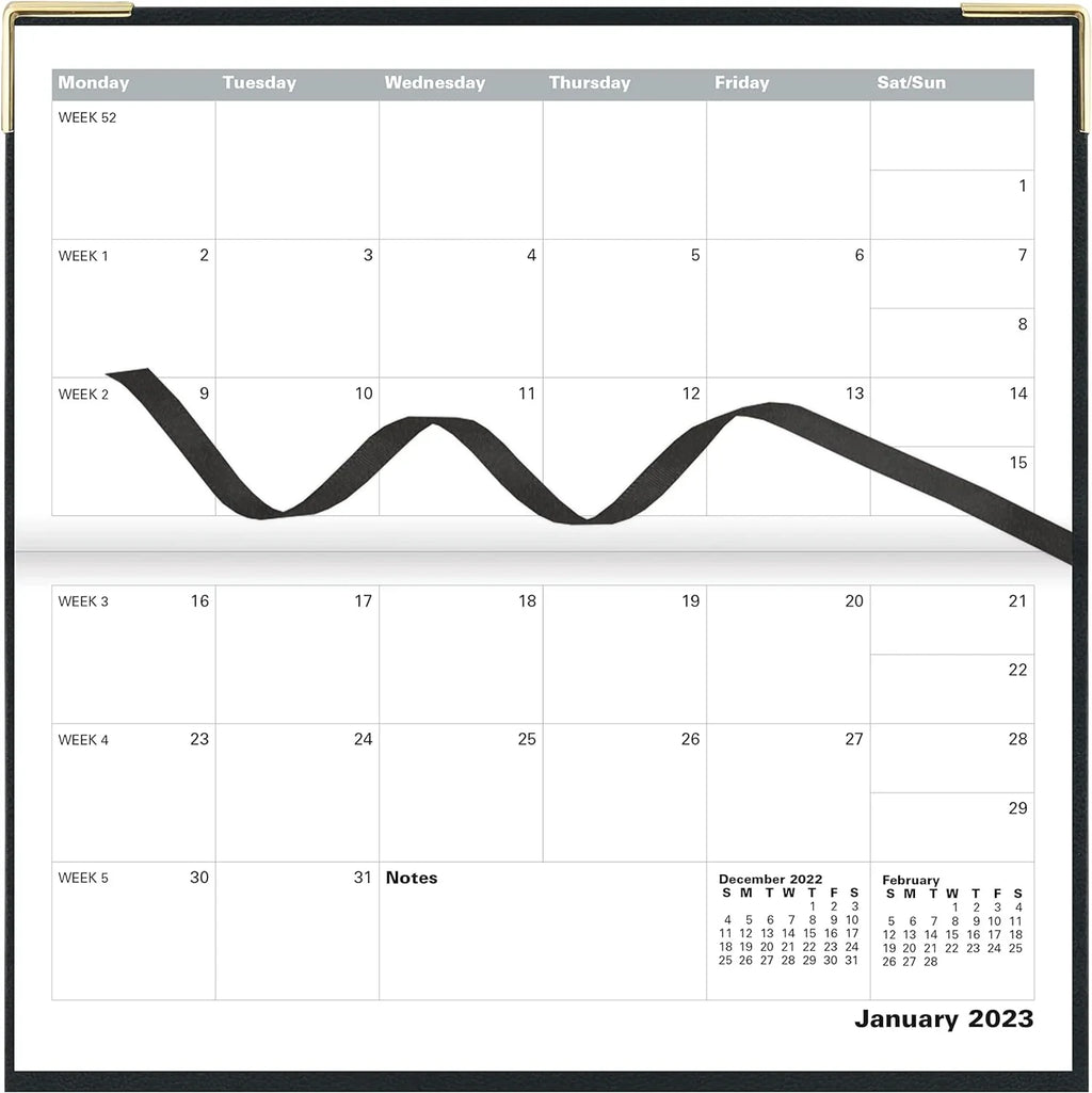 Landscape Months Slim 13 Month Per 2023 2024, Page, Per Diary Planner, Daily Jan (Black) London - Of 3 5/8" 12S Page, 1/4" 6 Classic Day Jan 2023