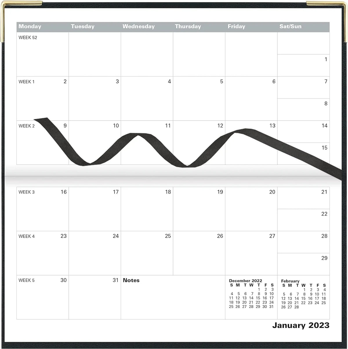 Landscape Months Slim 13 Month Per 2023 2024, Page, Per Diary Planner, Daily Jan (Black) London - Of 3 5/8" 12S Page, 1/4" 6 Classic Day Jan 2023