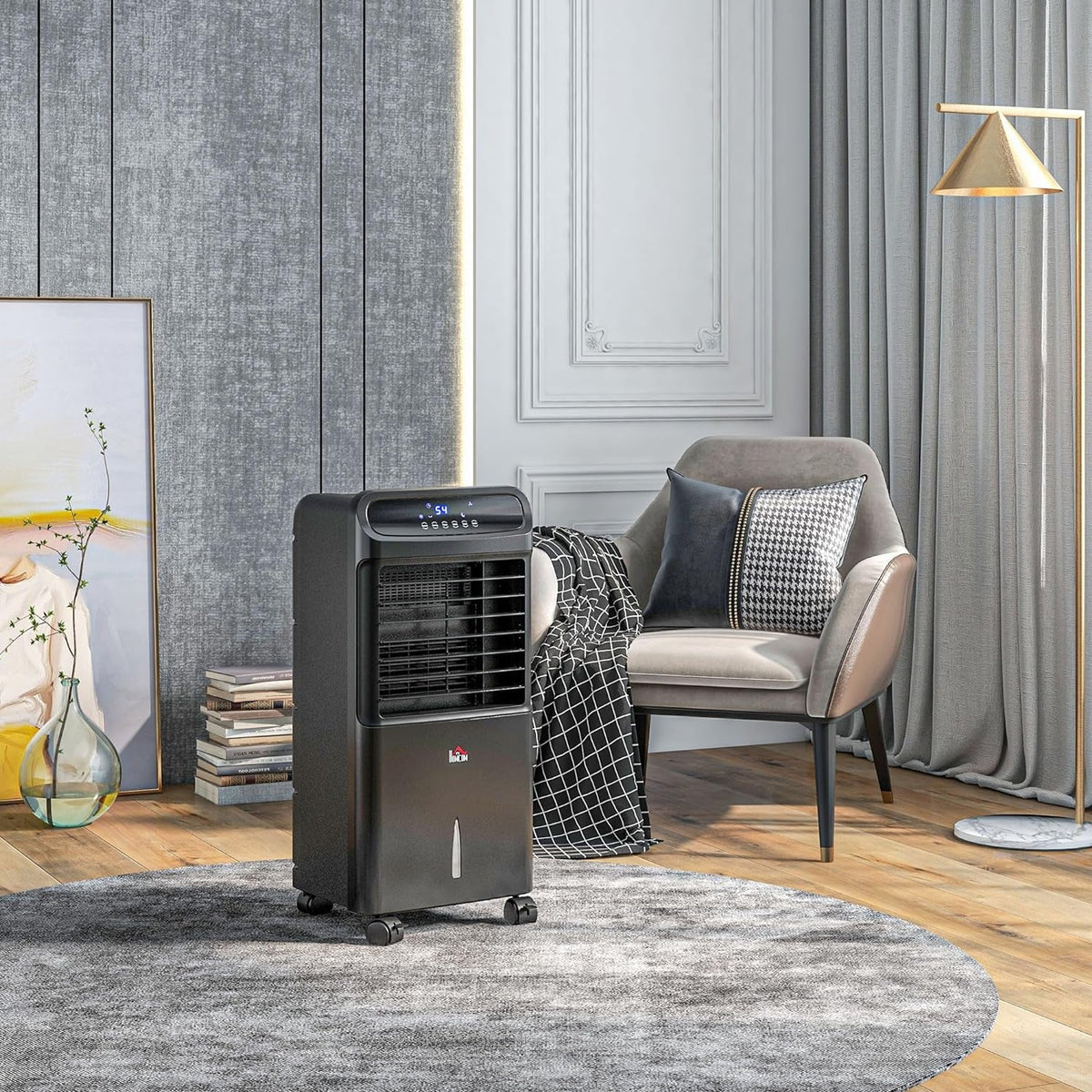 Unit Conditioner with 3-In-1 Home Air Tank Cooling for Ice Office, Oscillating, HOMCOM 32" Timer, Black Cooler, Display, Evaporative Mobile Water Water Bedroom, LED 3.2gal Humidifier Fan Remote,