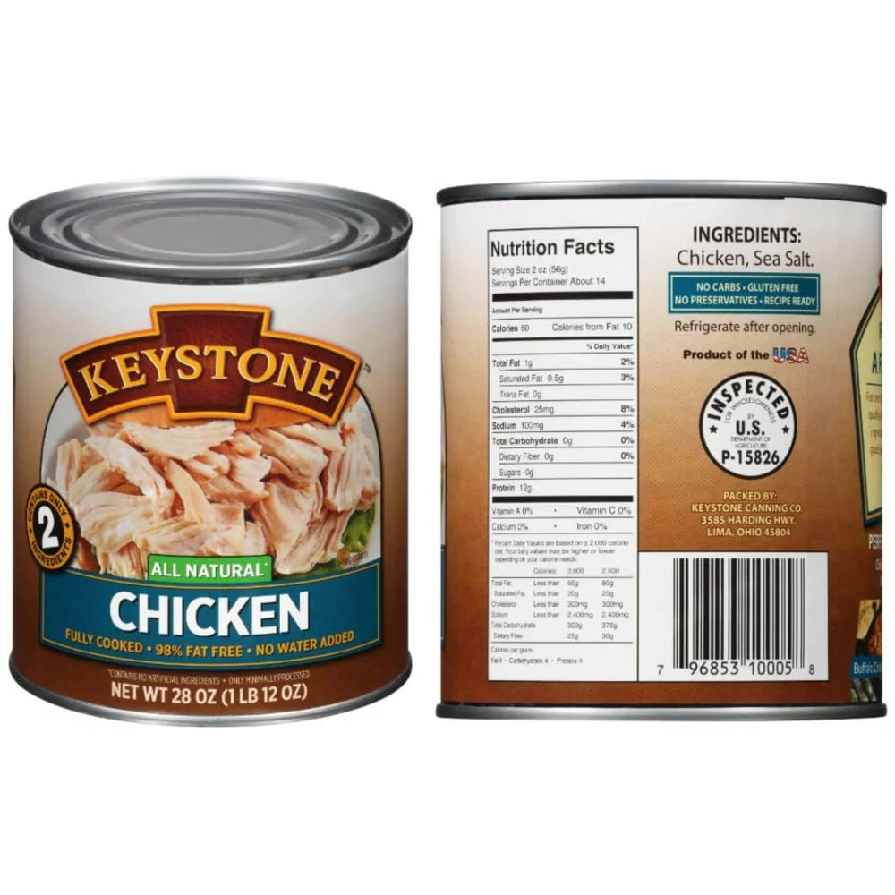 Camping Combo Emergency Cans Long Cans 28oz Shelf Chicken Ready Food All Pork to 2 Beef, eat Keystone Life (6 - and of Survival Natural Each)