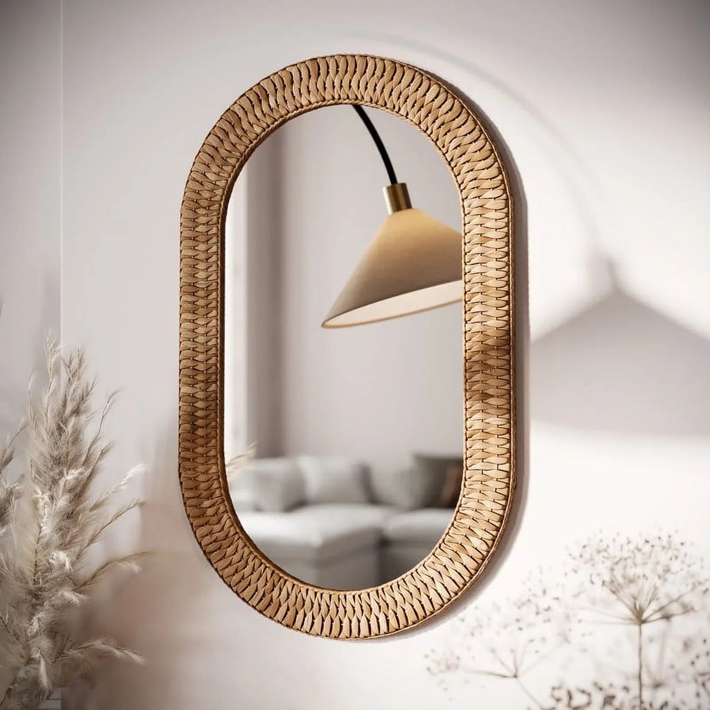 Mirror Oasis Boho Woven Oval Grass Rattan Wall