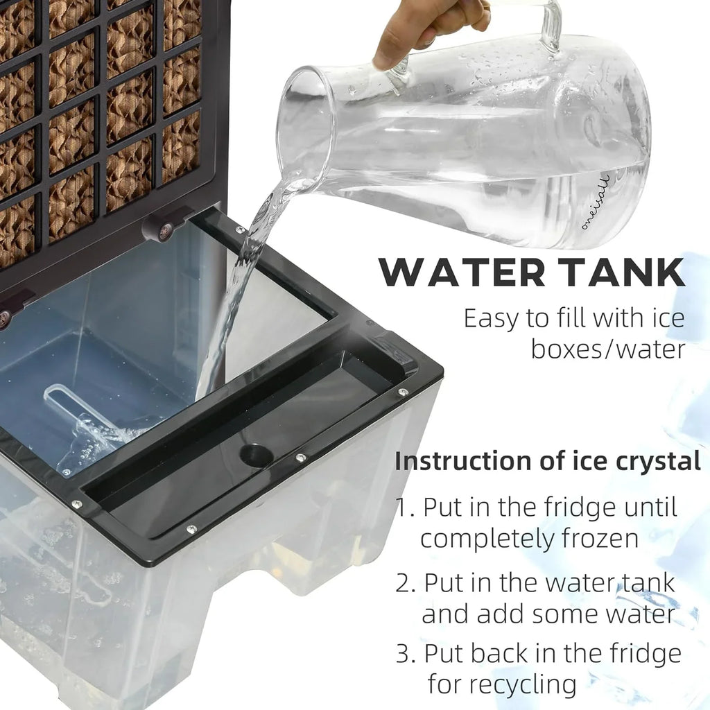 Unit Conditioner with 3-In-1 Home Air Tank Cooling for Ice Office, Oscillating, HOMCOM 32" Timer, Black Cooler, Display, Evaporative Mobile Water Water Bedroom, LED 3.2gal Humidifier Fan Remote,