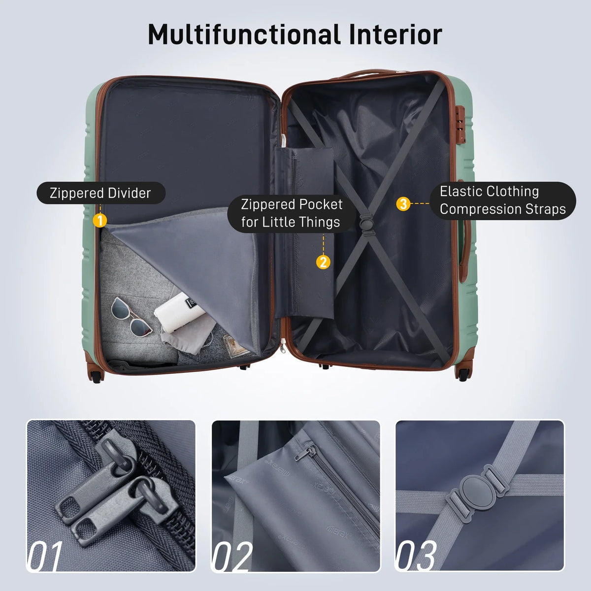28" Lock with TSA Piece Available Spinner Suitcase 24" Luggage Crtynell 3 20" Hardside Set