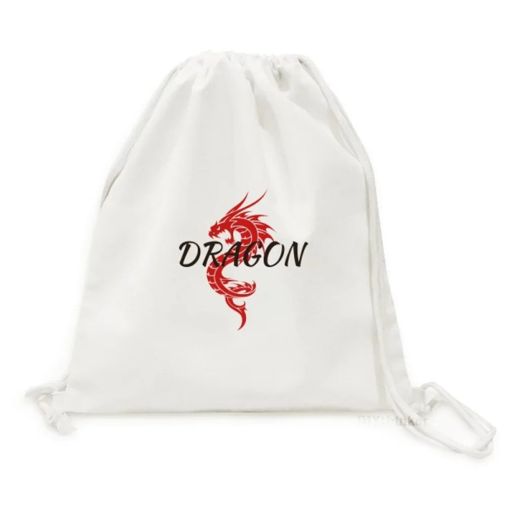 Backpack Canvas Bag West Winged Drawstring Shopping Reusable Dragon Myth Mesh Animal East