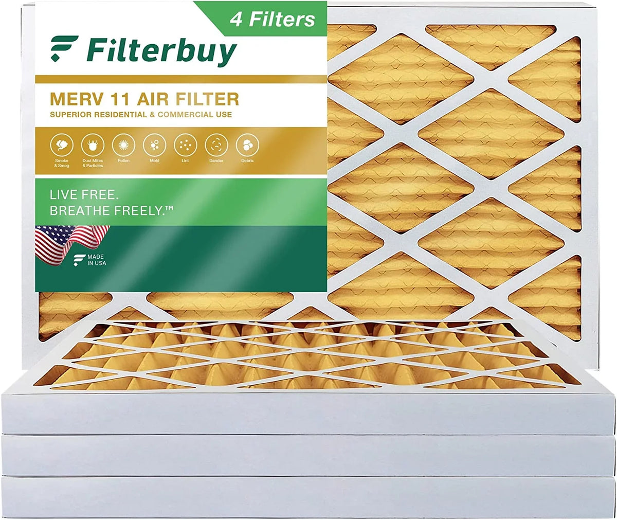 Filterbuy (4-Pack) Air AC HVAC Furnace Pleated MERV 11 16x36x2 Filters