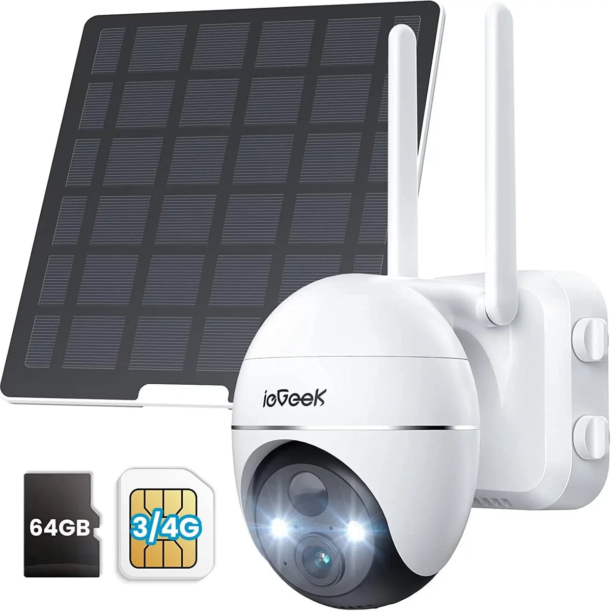 WiFi Wireless, Powered, Camera, Included Card 3G/4G Cellular QHD, SD Solar No PTZ, Night LTE 2K Color Vision, Surveillance 360° SIM&64GB Camera Outdoor, Security