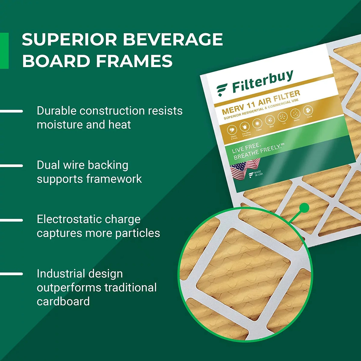 Filterbuy (4-Pack) Air AC HVAC Furnace Pleated MERV 11 16x36x2 Filters