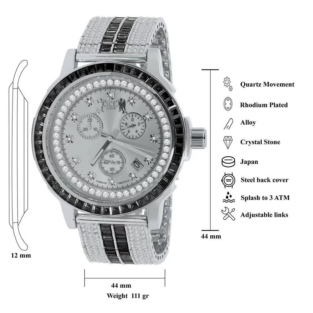 Steel Onyx Real Exclusive Tone 18K Diamond Gold Dial Watch Mens Black Bezel Custom Custom Band Solid