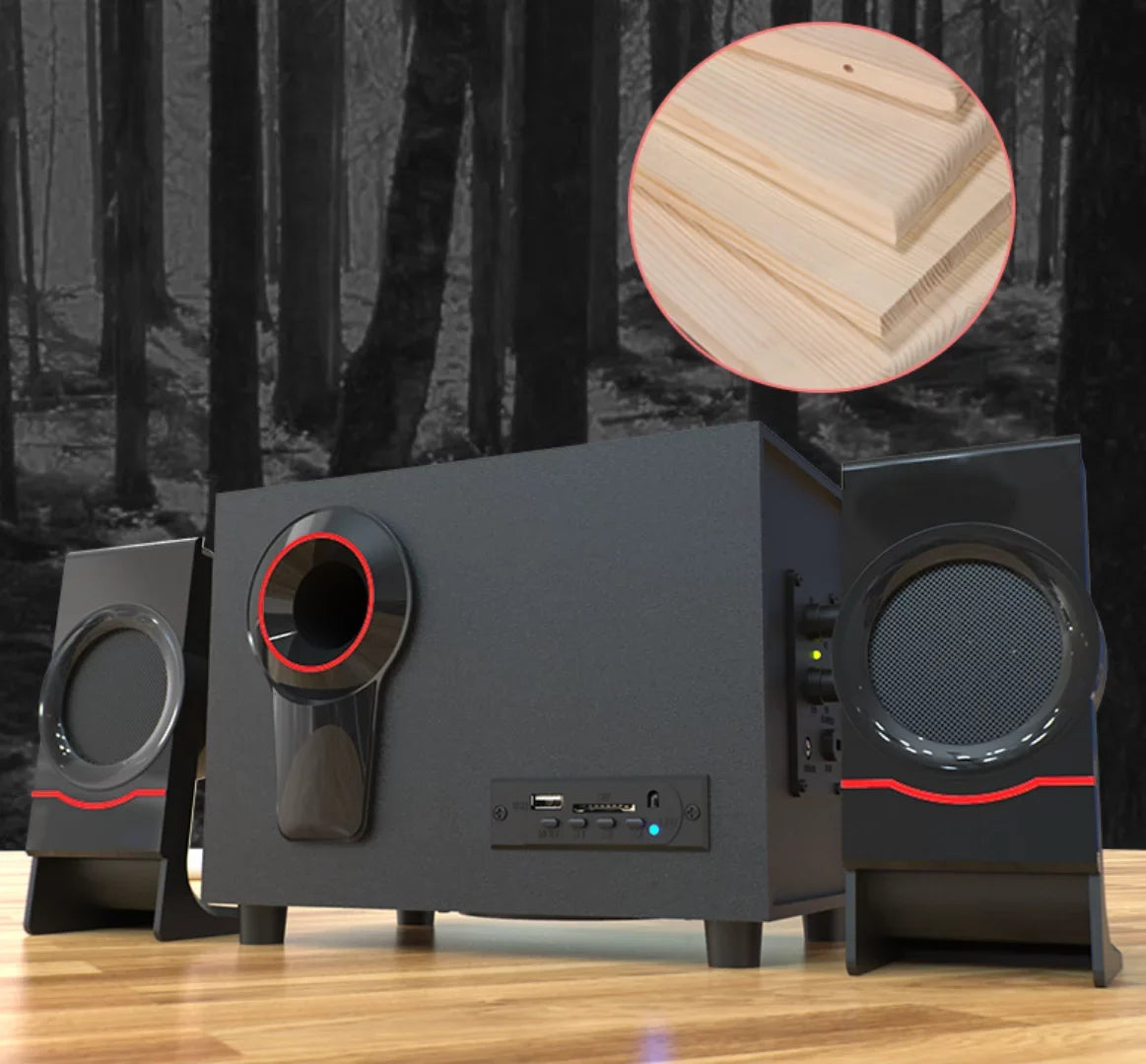 Classic Bluetooth Desktop Bass Speakers Speaker, Computer Style Portable Wood Wired Music for Mini Vintage HiFi Subwoofer, Speaker Wooden PC/Laptop Retro 4.2 USB2.1