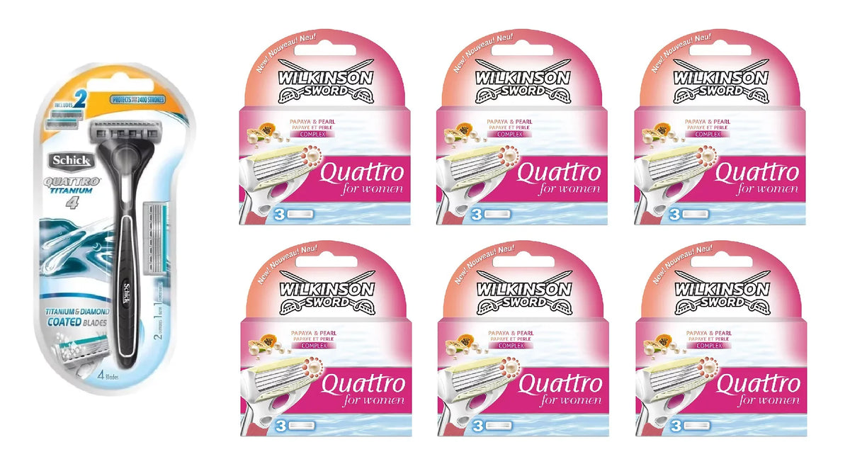 Blades Women count Refill Quattro Refill Quattro Schick Razor 2 Titanium for with Wilkinson Blades, and 18 1