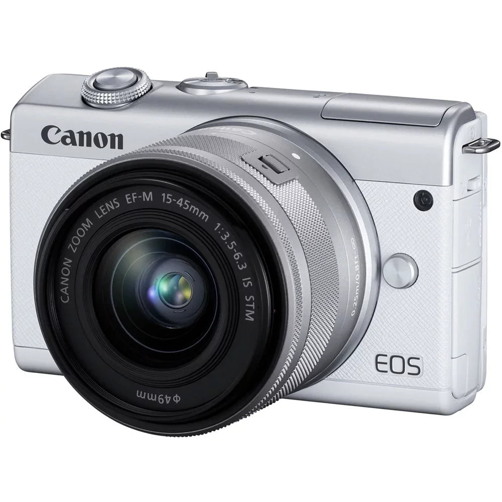 Mirrorless Canon + Card + + Memory Lens + Keeper Memory with Reader + 15-45mm EOS Tripod Flex + (3700C009) Hand Camera M200 Cap + + Kit 64GB Wallet Card Strap (White) Case Cleaning