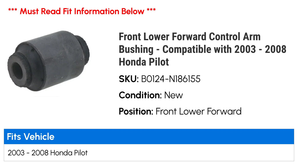 Arm Pilot Lower 2007 Honda Front with 2005 Forward 2008 - Compatible 2006 2004 2003 Bushing - Control