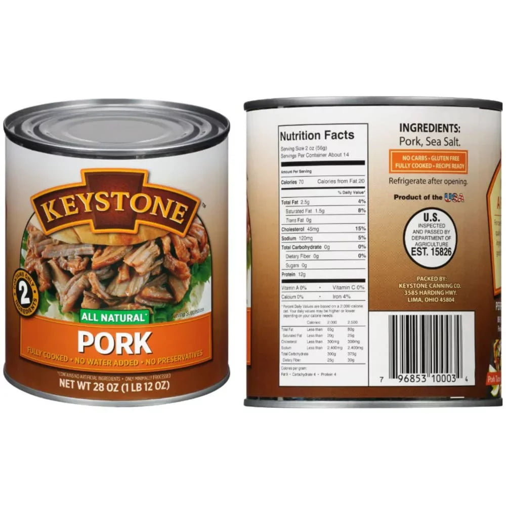 Camping Combo Emergency Cans Long Cans 28oz Shelf Chicken Ready Food All Pork to 2 Beef, eat Keystone Life (6 - and of Survival Natural Each)