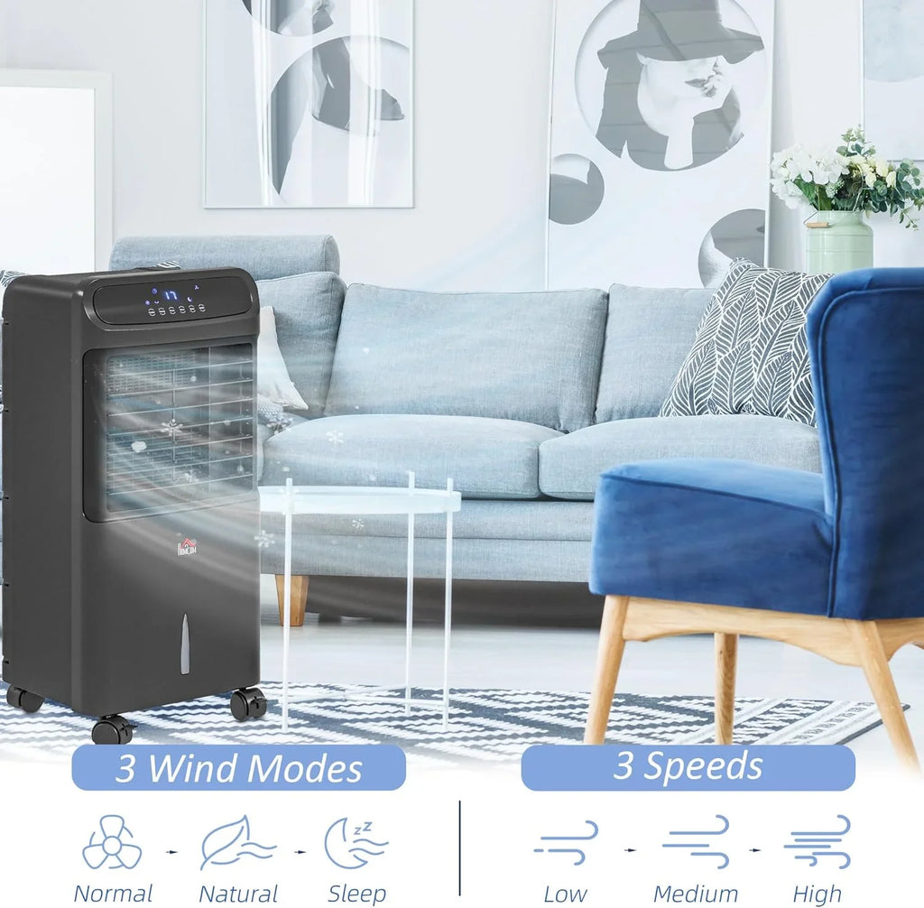 Unit Conditioner with 3-In-1 Home Air Tank Cooling for Ice Office, Oscillating, HOMCOM 32" Timer, Black Cooler, Display, Evaporative Mobile Water Water Bedroom, LED 3.2gal Humidifier Fan Remote,