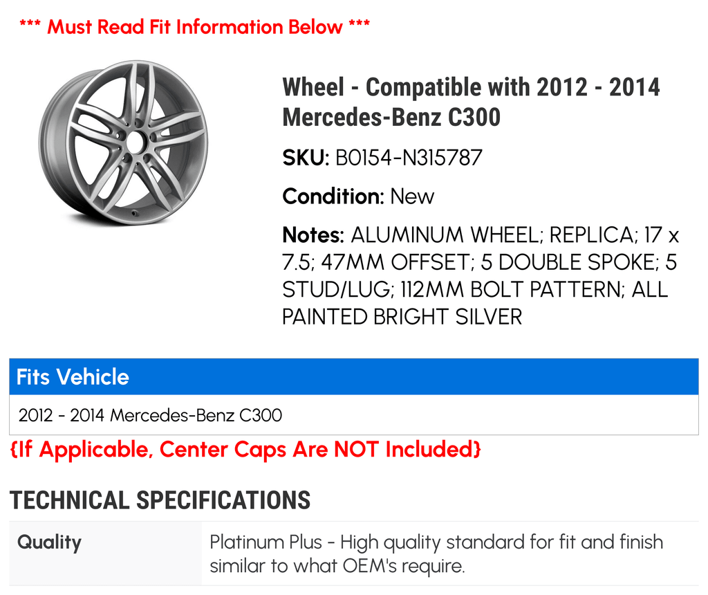 '- 2014 with 2013 C300 Wheel -Benz Compatible 2012 -