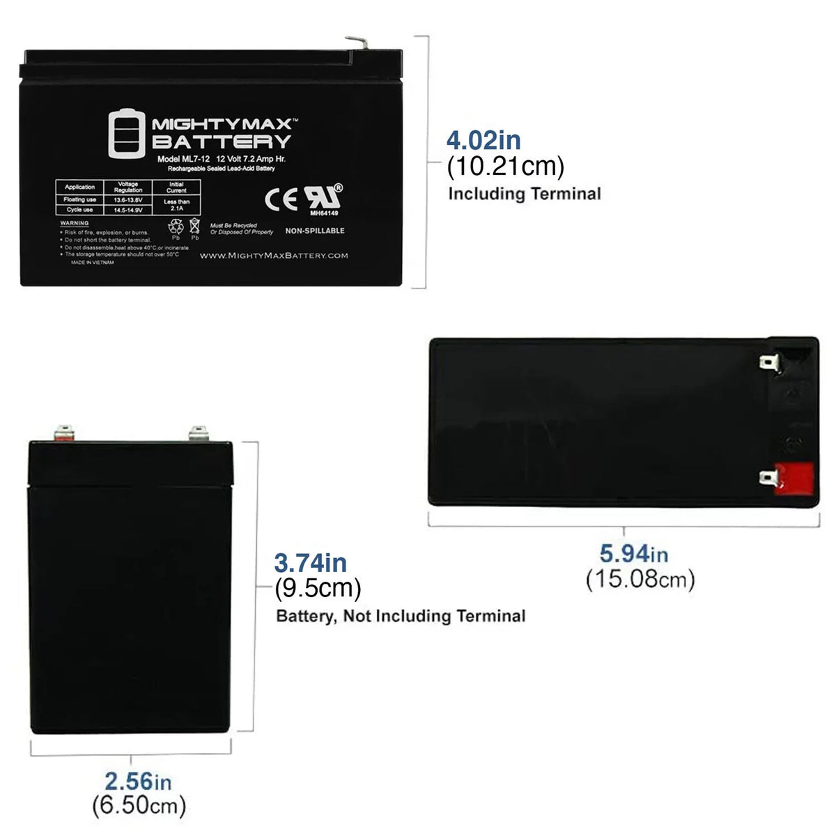 SLA ZS06 6 7.2AH GP1272 12V Replaces EVX1272F2 Battery - Sea-Doo Pack