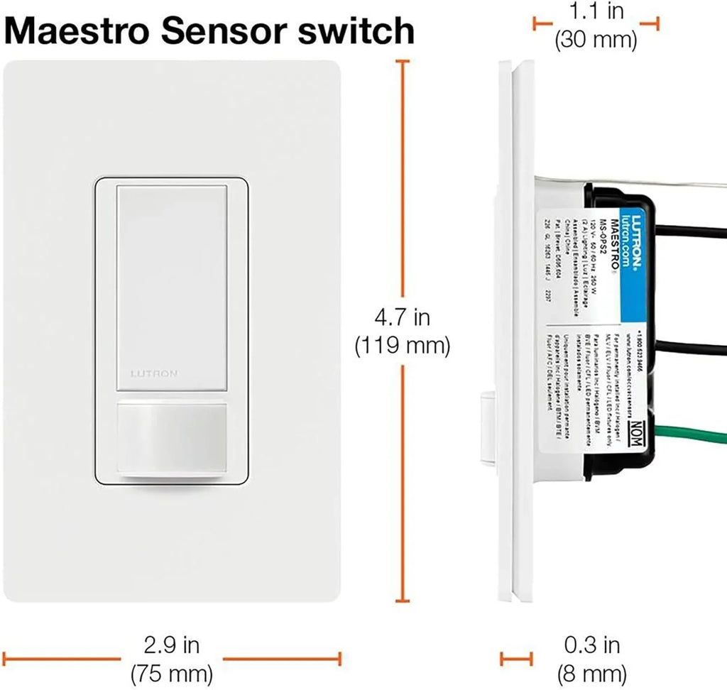 maestro 2a, neutral white lutron no single-pole, required, sensor (2-pack), switch ms-ops2-wh,