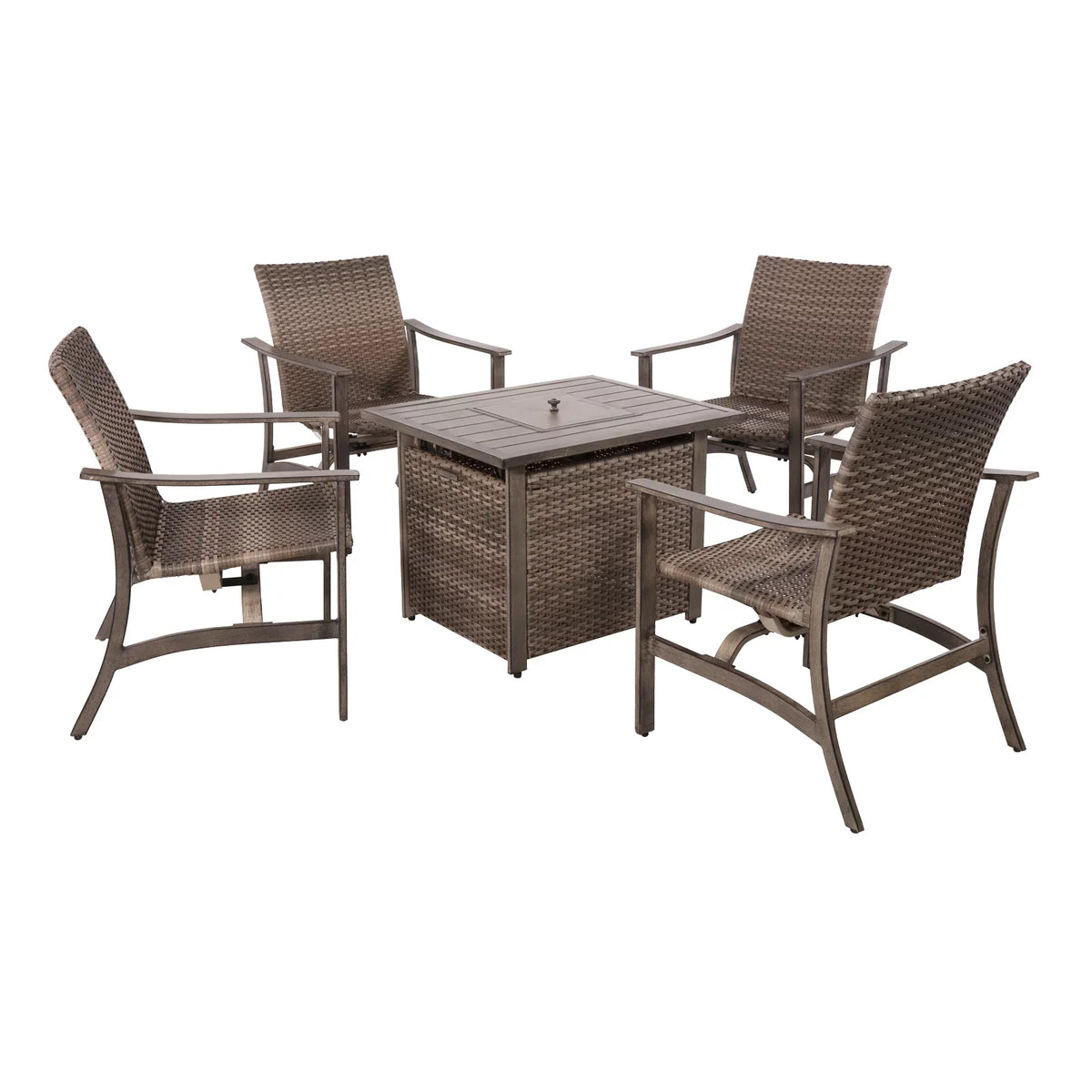 Table, Gas with Set Garden 15000 Pit Deck Patio Chairs 5 Yard Fire Rocking Outdoor Furniture Set Propane Wicker for All-Weather Piece 4 Motion Table, BTU Conversation Firepit 33.8"x27.2" &