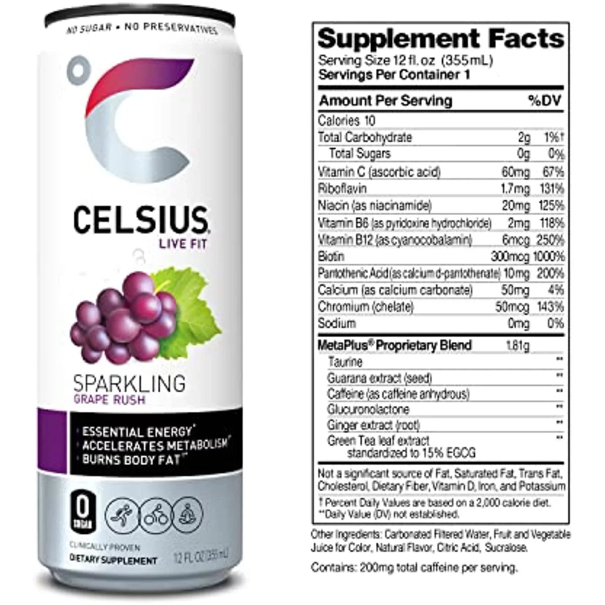 Oz, (Pack 12) Fl Grape Sparkling Drink Rush 12 Energy Celsius Of Essential
