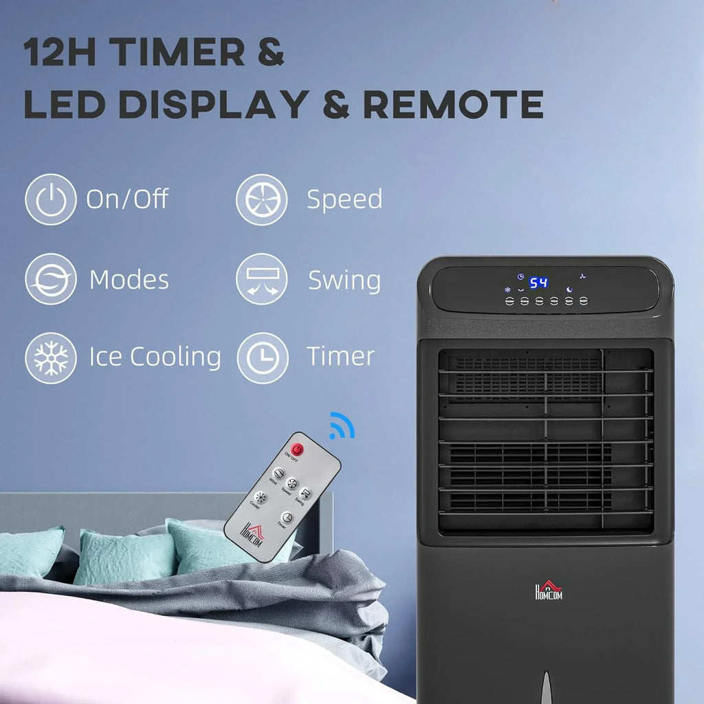 Unit Conditioner with 3-In-1 Home Air Tank Cooling for Ice Office, Oscillating, HOMCOM 32" Timer, Black Cooler, Display, Evaporative Mobile Water Water Bedroom, LED 3.2gal Humidifier Fan Remote,