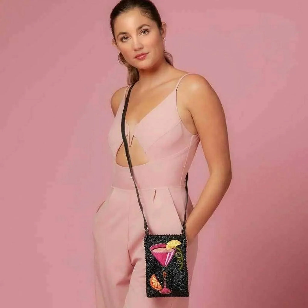 Leather Beaded Crossbody Mary Shoulder Frances NEW Bag Phone Take a Sip Cocktail Bag