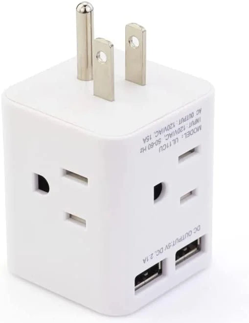 Travel,White Wall Charger Plug USB Right with Home and Extender Multi Spaced AC Office Cruise 3 Angle Plug Adapter 4 Splitter Sockets, Ship Cube Adapter 2 Wonplug USA Wide Prong for Outlet