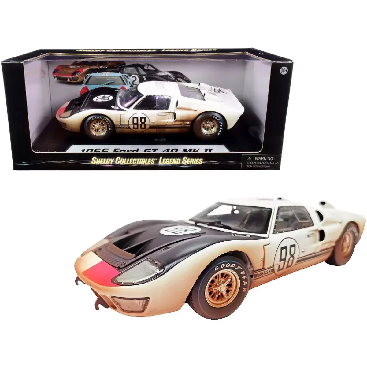 Hood After with Race 1/18 White Diecast II Model Version) 1966 by Car (Dirty GT-40 Collectibles #98 Black Shelby MK