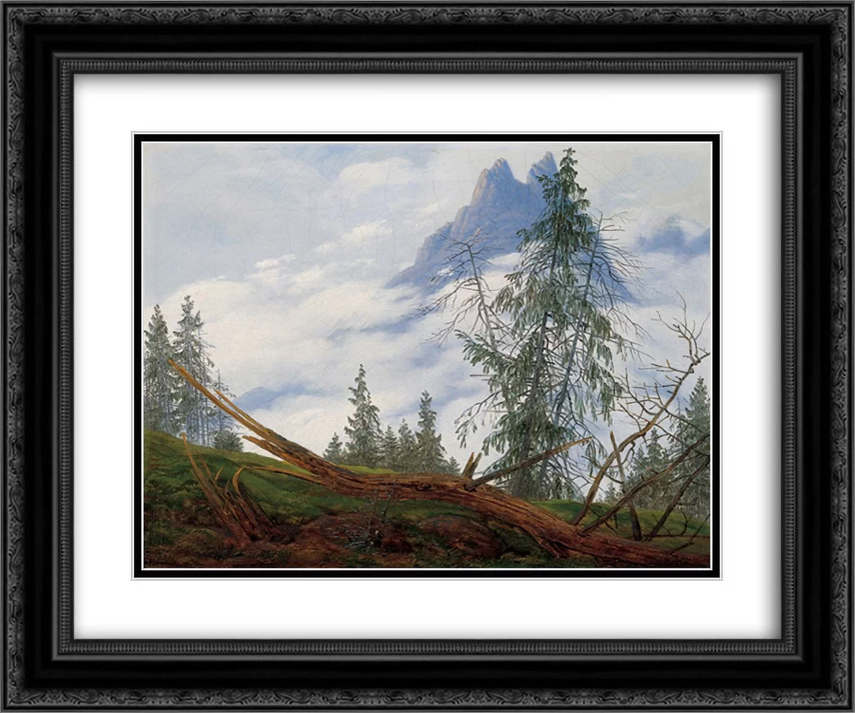 'Mountain Art David Matted Ornate Drifting Peak Clouds' Friedrich with Black 2x Print Framed Caspar 24x20