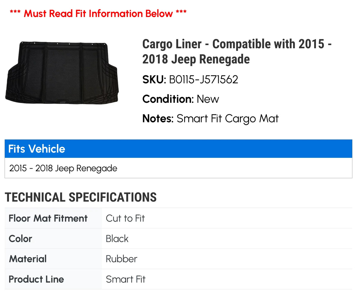 2016 Compatible - - Cargo 2017 2018 Liner 2015 Renegade Jeep with