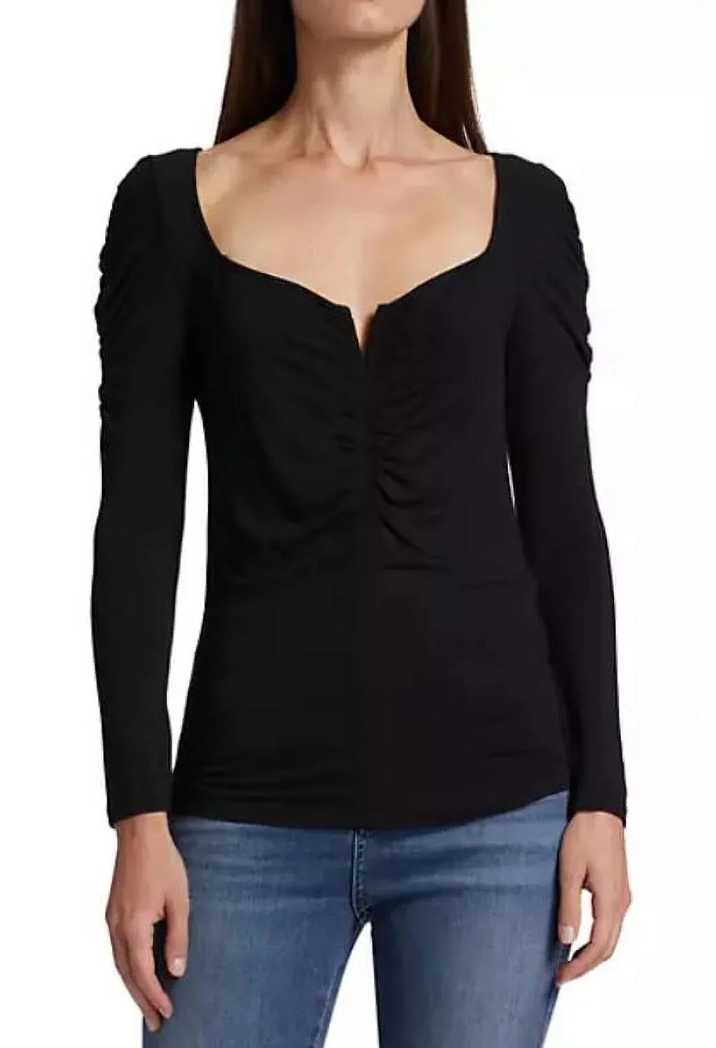 Top, Veronica Jersey Large Pullover Women's Priyanka Ruched Black Beard