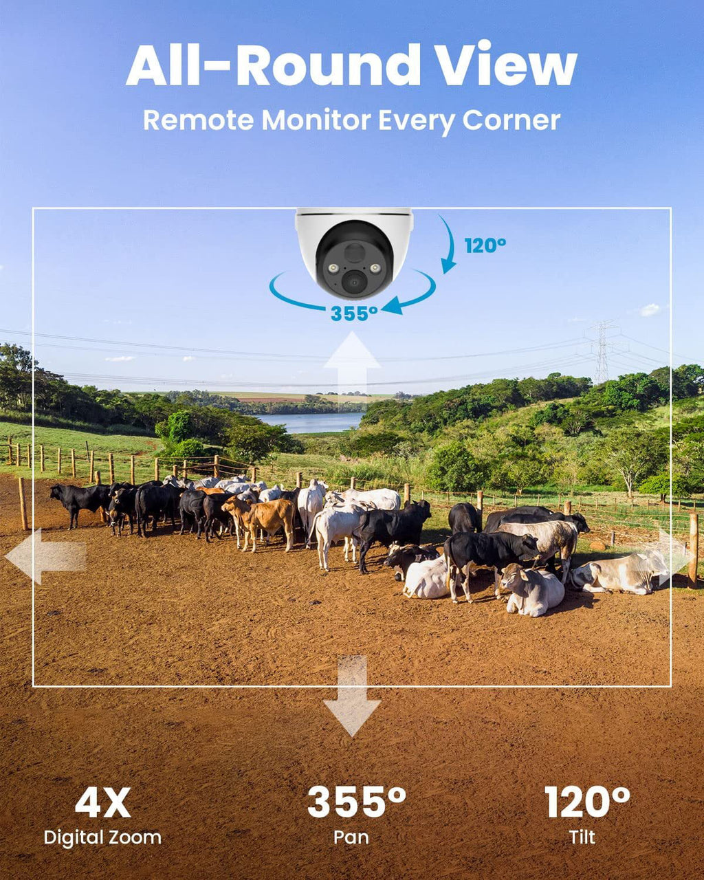 WiFi Wireless, Powered, Camera, Included Card 3G/4G Cellular QHD, SD Solar No PTZ, Night LTE 2K Color Vision, Surveillance 360° SIM&64GB Camera Outdoor, Security