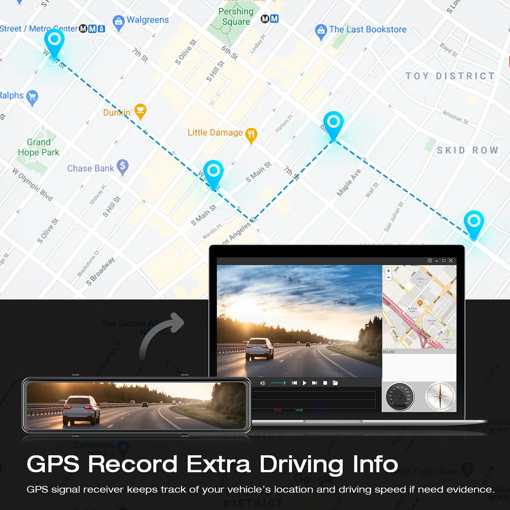 TOGUARD Mirror GPS 12" Monitoring, Rear Dash Touch Parking Cam, Camera, View Assist, Screen Rear Front 4K+1080P and Parking