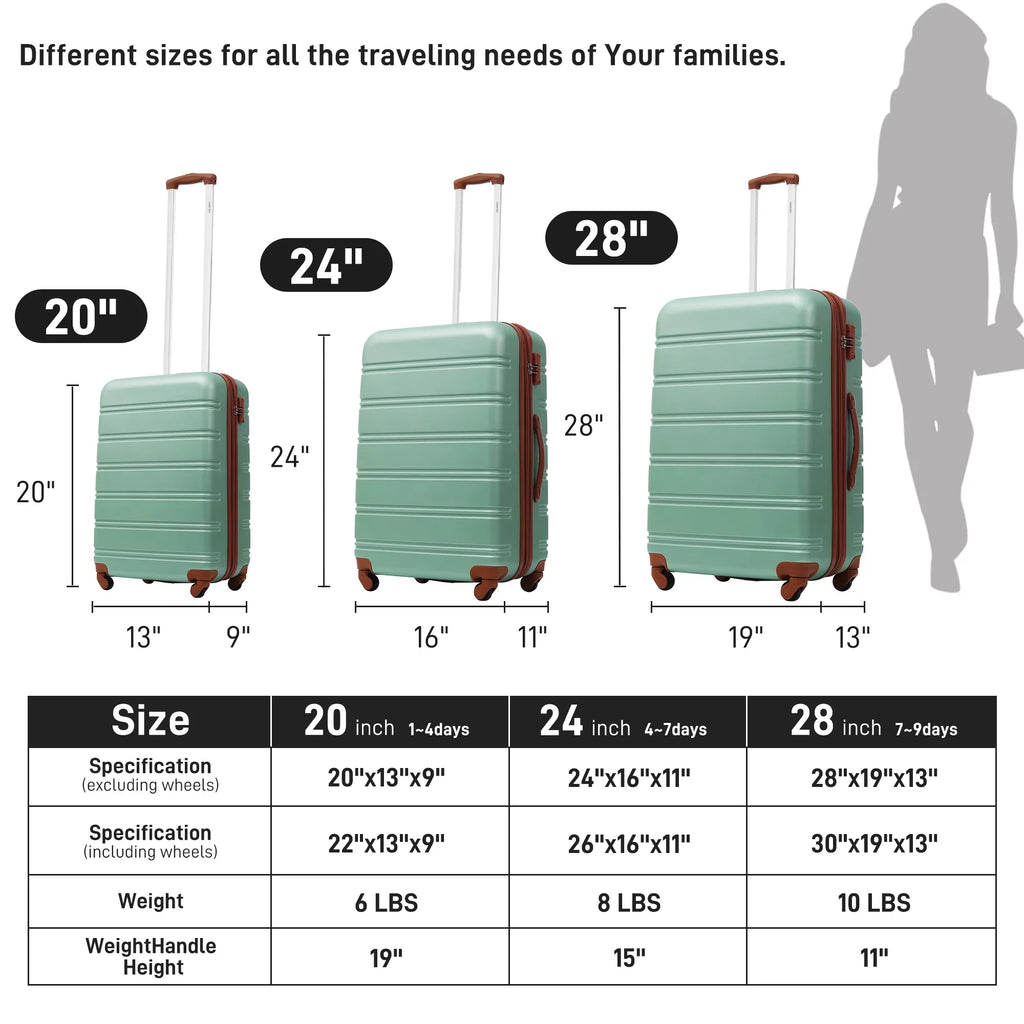28" Lock with TSA Piece Available Spinner Suitcase 24" Luggage Crtynell 3 20" Hardside Set
